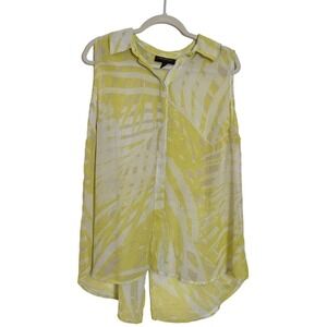 Lane Bryant Yellow Sleeveless Hawaiian Print Sheer  Button Down Up Tank 2X
